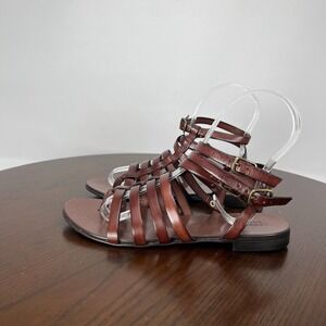Crewcuts Fisherman Sandal Girls K2 Brown Leather Buckle Ankle Strappy Thong Shoe